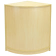Balcão comercial de canto em cor maple, com acabamento liso e textura suave, ideal para otimizar espaços em lojas e escritórios