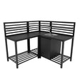 Conjunto de cozinha externa modular em alumínio preto, com bancada em ripas, pia de inox e armário embutido, ideal para áreas externas