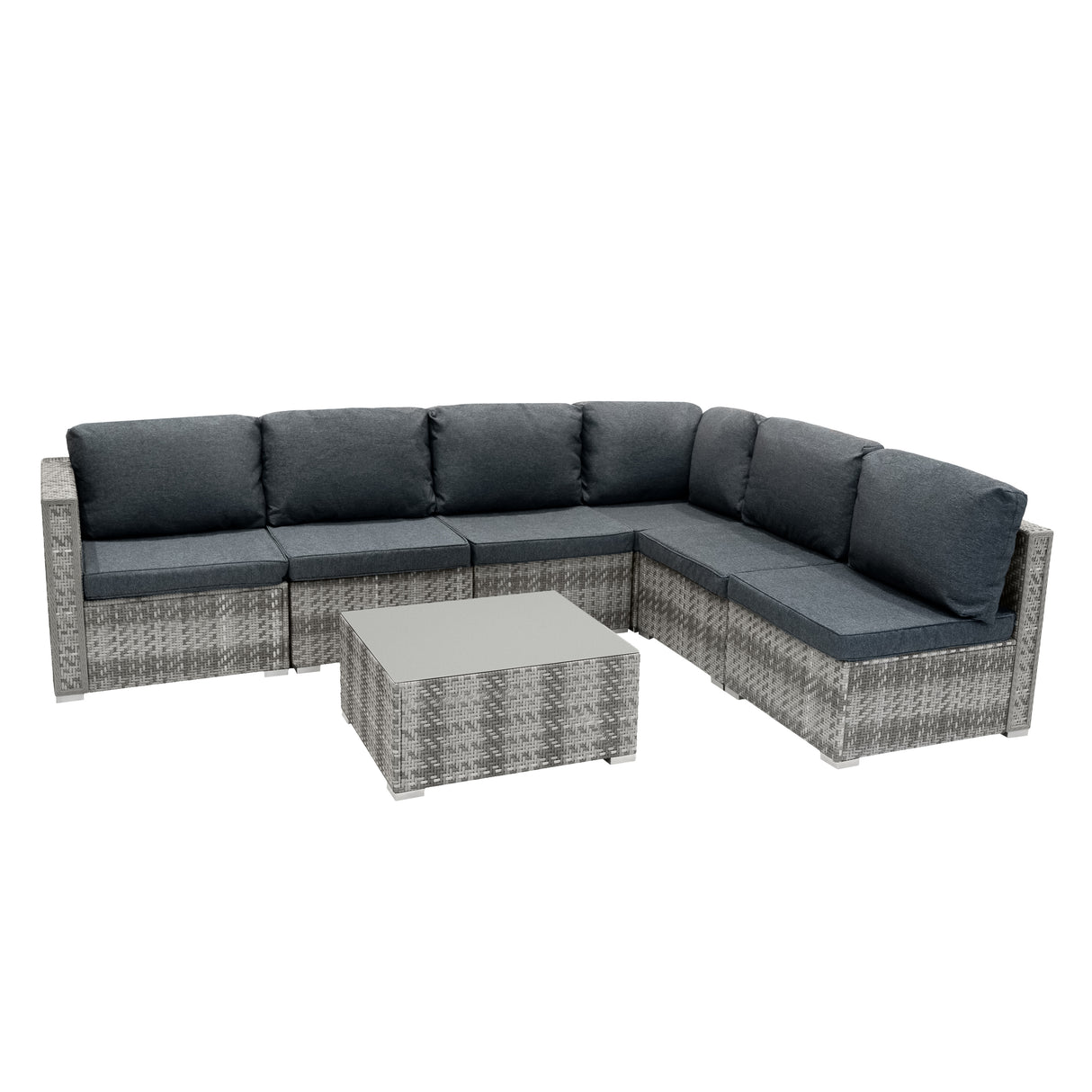 Conjunto Modular de Móveis de Pátio de Ratã - Cinza | 7 Peças