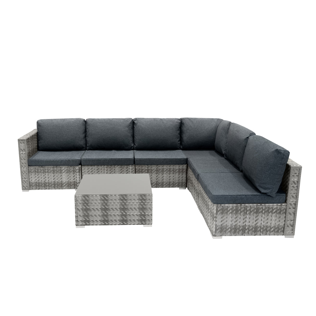 Conjunto Modular de Móveis de Pátio de Ratã - Cinza | 7 Peças
