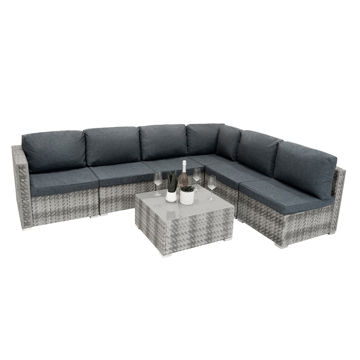 Conjunto Modular de Móveis de Pátio de Ratã - Cinza | 7 Peças