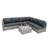 Conjunto Modular de Móveis de Pátio de Ratã - Cinza | 7 Peças