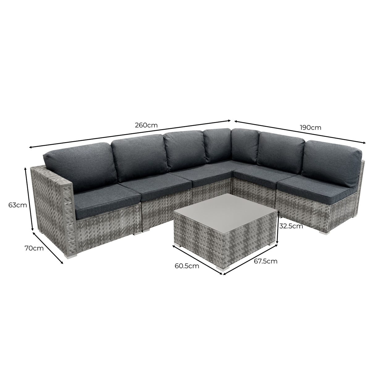 Conjunto Modular de Móveis de Pátio de Ratã - Cinza | 7 Peças