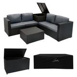 Conjunto Modular de Ratán (6 peças) com Caixa de Armazenamento 700L Serafina (Preto)