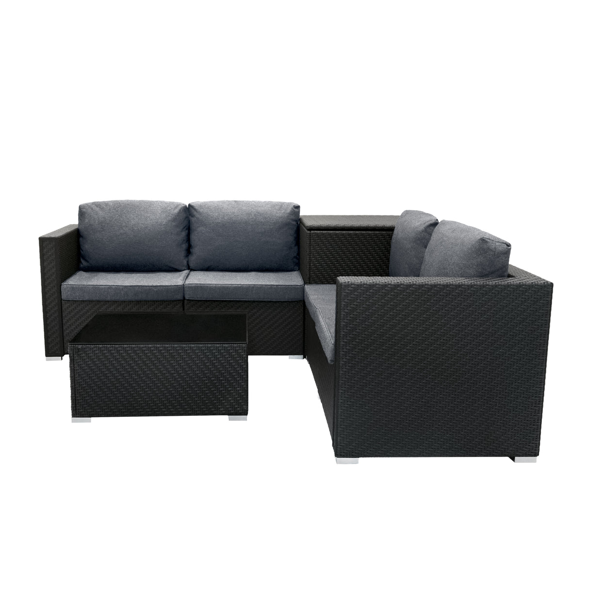 Conjunto Modular de Ratán (6 peças) com Caixa de Armazenamento 700L Serafina (Preto)