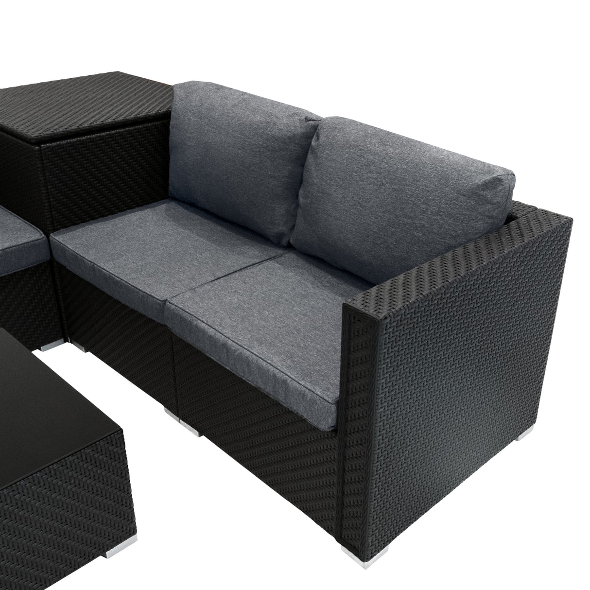 Conjunto Modular de Ratán (6 peças) com Caixa de Armazenamento 700L Serafina (Preto)