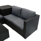 Conjunto Modular de Ratán (6 peças) com Caixa de Armazenamento 700L Serafina (Preto)