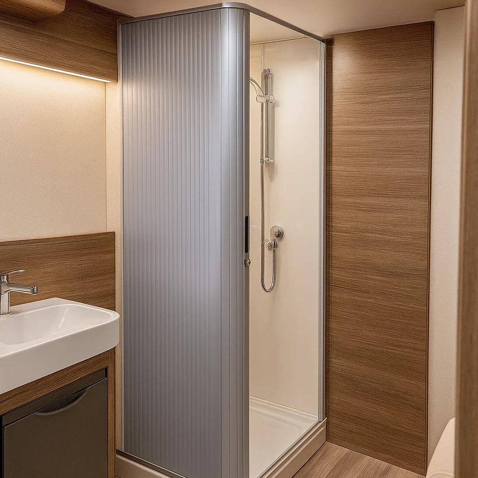 Porta de Chuveiro Enrolável para Autocaravana – Prata