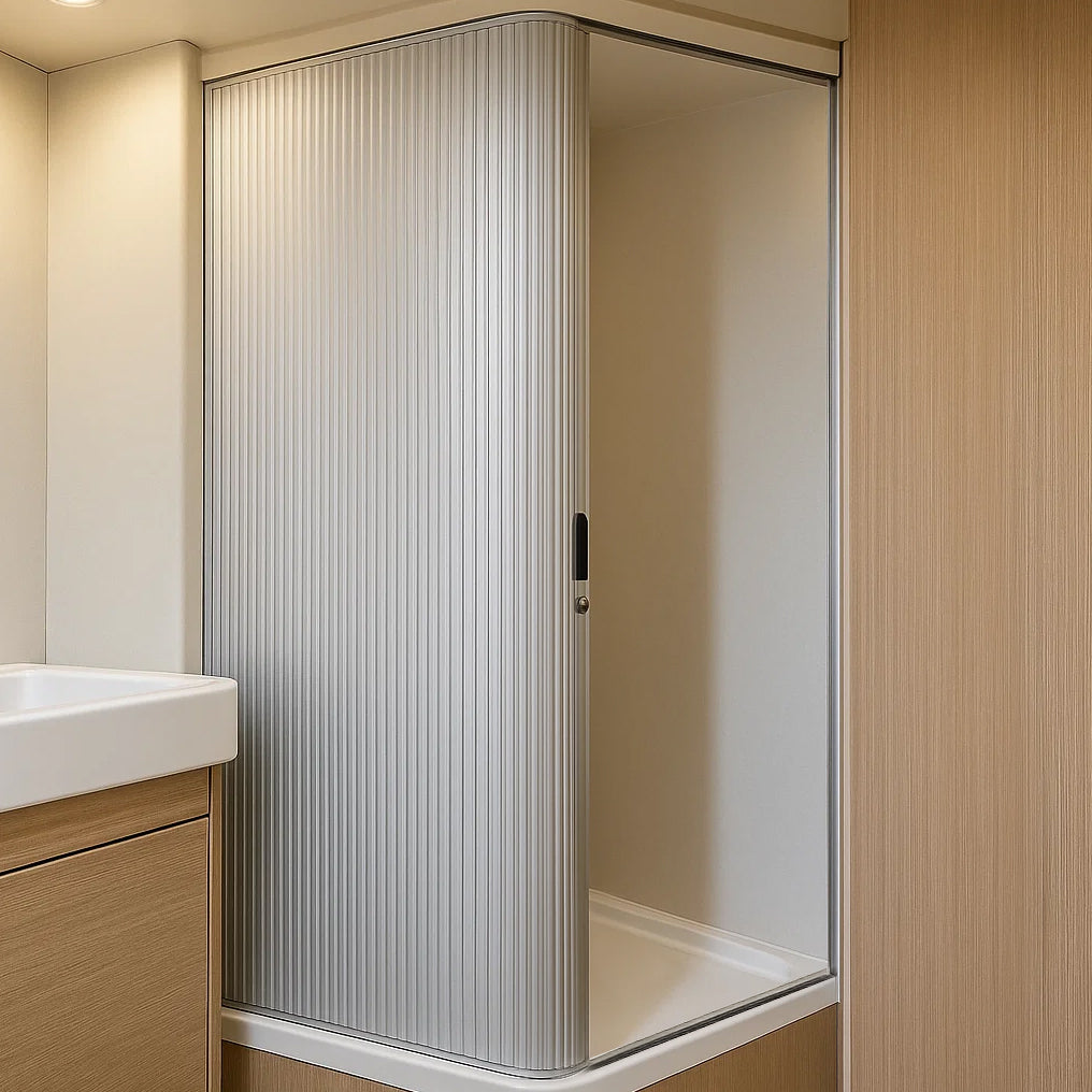 Porta de Chuveiro Enrolável para Autocaravana – Prata