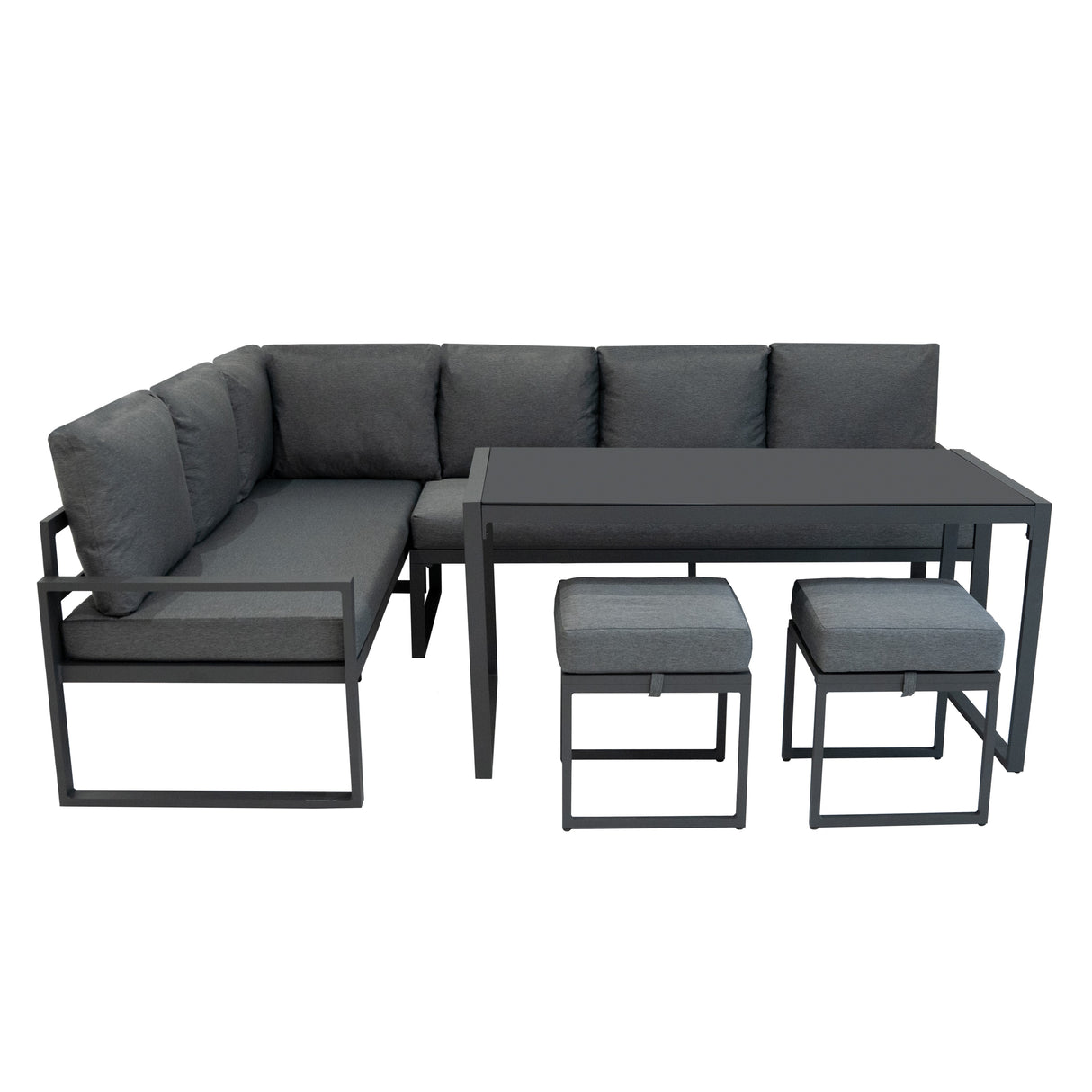 Conjunto Sofá de Canto em Alumínio Antracite + Caixa em Rattan Preto
