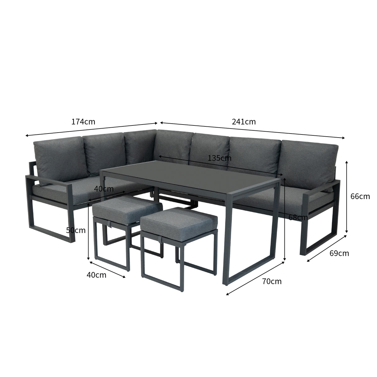 Conjunto Sofá de Canto em Alumínio Antracite + Caixa em Rattan Preto