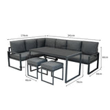 Conjunto Sofá de Canto em Alumínio Antracite + Caixa em Rattan Preto