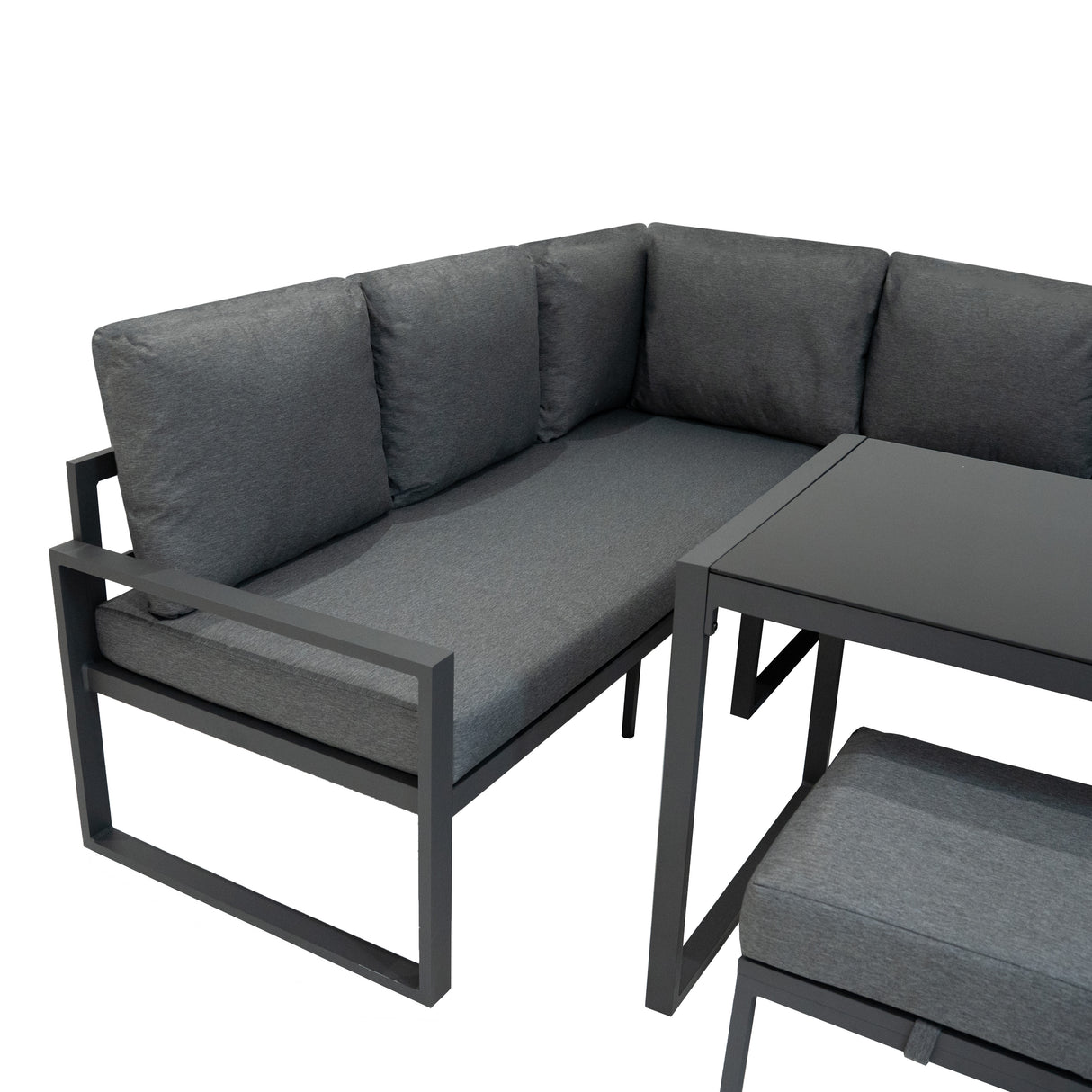 Conjunto Sofá de Canto em Alumínio Antracite + Caixa em Rattan Preto
