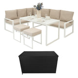 Conjunto Sofá de Canto em Alumínio Branco + Caixa em Rattan Preto