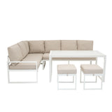Conjunto Sofá de Canto em Alumínio Branco + Caixa em Rattan Preto