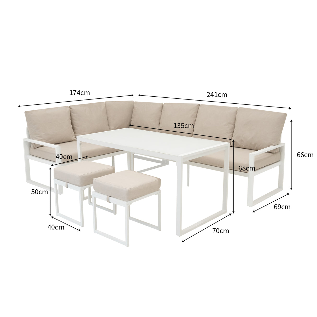 Conjunto Sofá de Canto em Alumínio Branco + Caixa em Rattan Preto