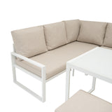 Conjunto Sofá de Canto em Alumínio Branco + Caixa em Rattan Preto