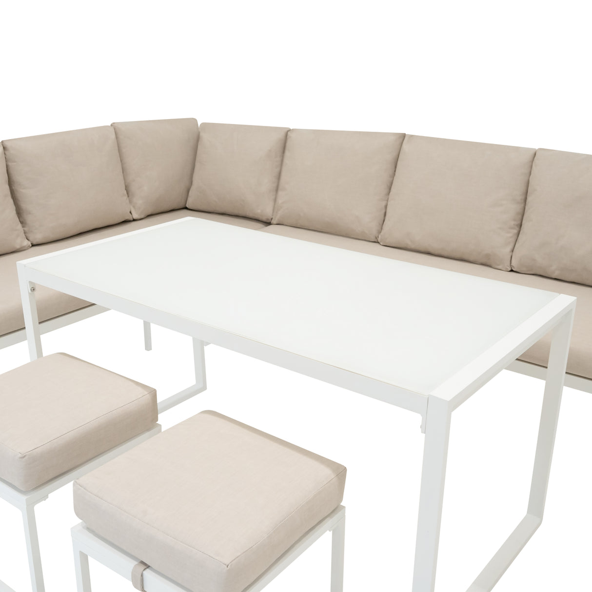 Conjunto Sofá de Canto em Alumínio Branco + Caixa em Rattan Preto