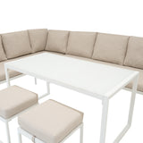 Conjunto Sofá de Canto em Alumínio Branco + Caixa em Rattan Preto