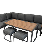 Conjunto Sofá de Canto em Alumínio Efeito Madeira + Caixa em Rattan Preto