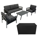 Conjunto de jardim de alumínio 5 lugares Cinza + Caixa em Rattan Preto