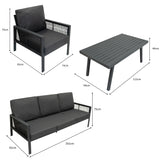 Conjunto de jardim de alumínio 5 lugares Cinza + Caixa em Rattan Preto