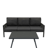 Conjunto de jardim de alumínio 5 lugares Cinza + Caixa em Rattan Preto