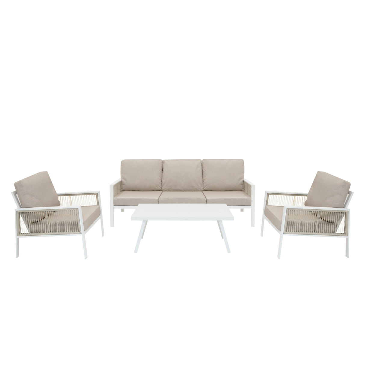 Conjunto de jardim de alumínio 5 lugares Branco + Caixa em Rattan Preto