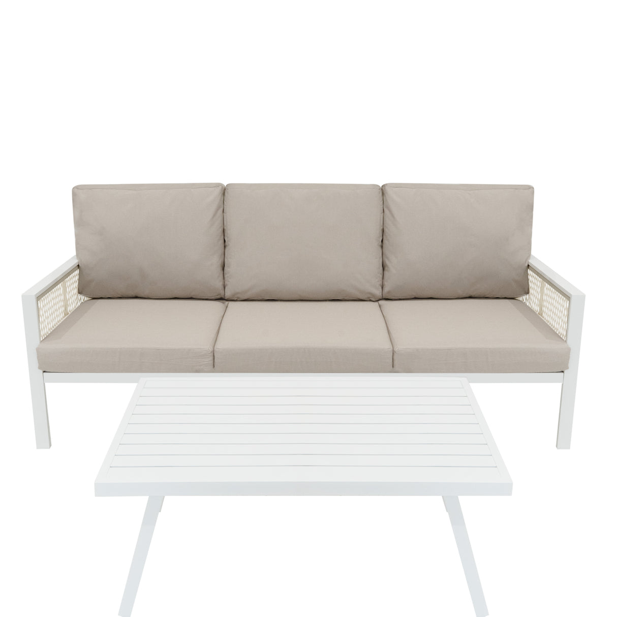 Conjunto de jardim de alumínio 5 lugares Branco + Caixa em Rattan Preto