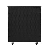 Conjunto de jardim de alumínio 5 lugares Efeito madeira + Caixa em Rattan Preto