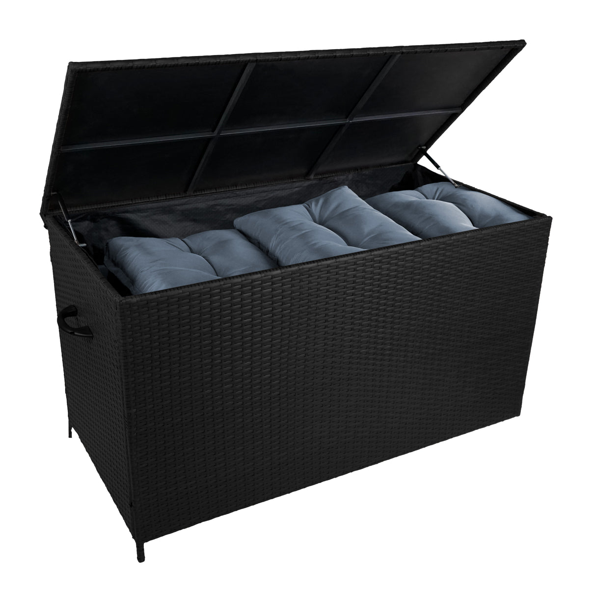 Conjunto de jardim de alumínio 5 lugares Efeito madeira + Caixa em Rattan Preto