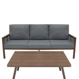 Conjunto de jardim de alumínio 5 lugares Efeito madeira + Caixa em Rattan Preto