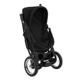 Carrinho para animais de estimação na cor preta, com estrutura leve, rodas grandes e capô espaçoso para conforto e proteção