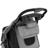 Carrinho para animais de estimação cinza, com estrutura leve, assento acolchoado e alça ergonômica para fácil manuseio