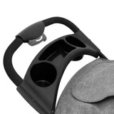 Carrinho para animais de estimação cinza com alça ergonômica, suporte para copos e tecido macio, ideal para passeios confortáveis