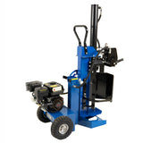 Rachador de lenha 15T em azul, com motor potente, rodas para mobilidade e estrutura robusta, ideal para cortar madeira com eficiência