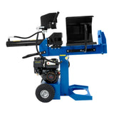 Rachador de lenha 15T em azul, com motor potente, rodas robustas e estrutura resistente, ideal para cortar troncos com eficiência
