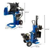 Rachador de lenha 15T em azul, com motor potente, rodas para mobilidade e design robusto, ideal para cortar troncos grandes com eficiência