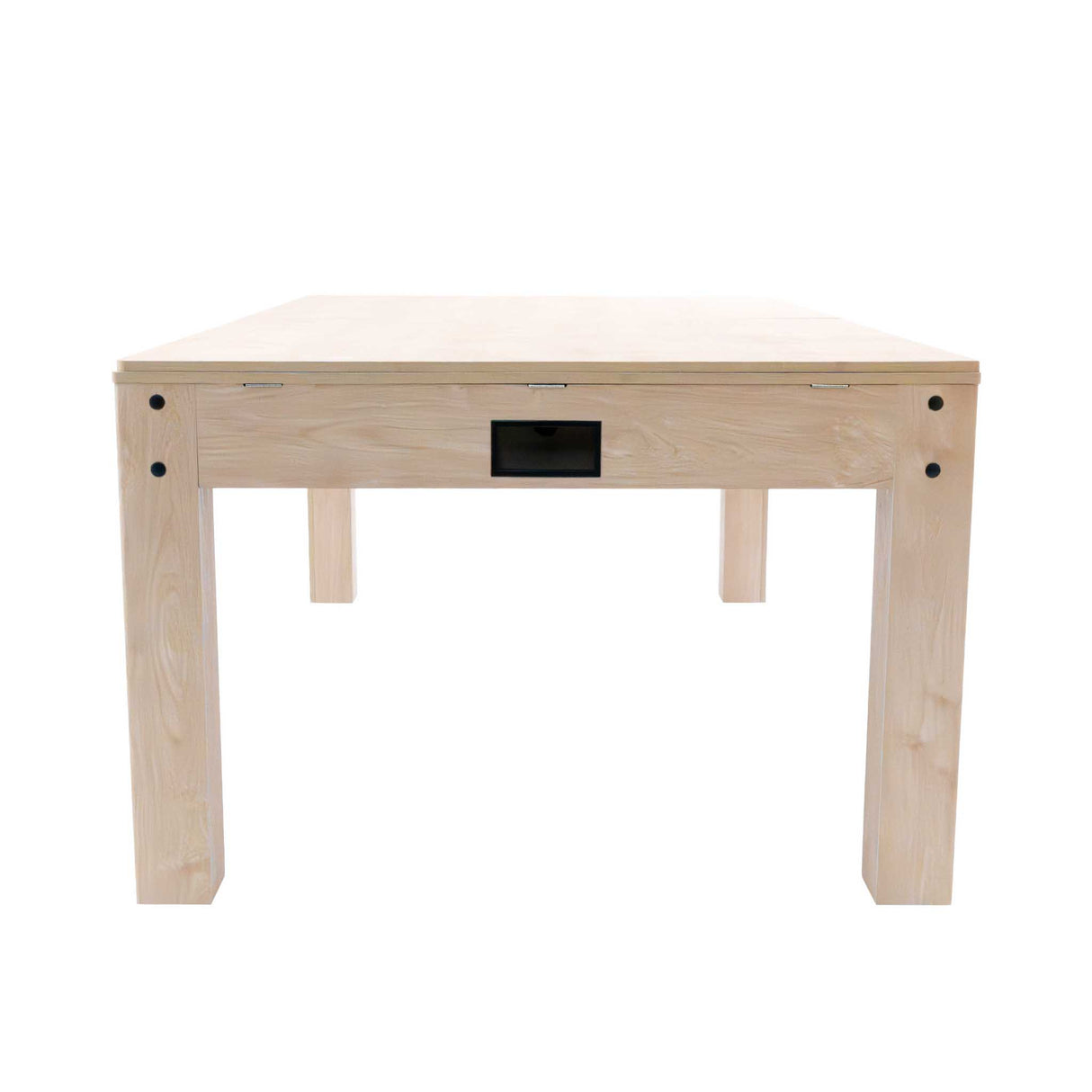 Mesa de jogos 7 em 1 em carvalho claro, com acabamento liso, gaveta discreta e design moderno, ideal para diversas atividades recreativas