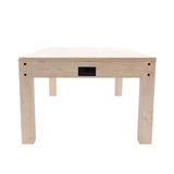 Mesa de jogos 7 em 1 em carvalho claro, com acabamento liso, gaveta discreta e design moderno, ideal para diversas atividades recreativas