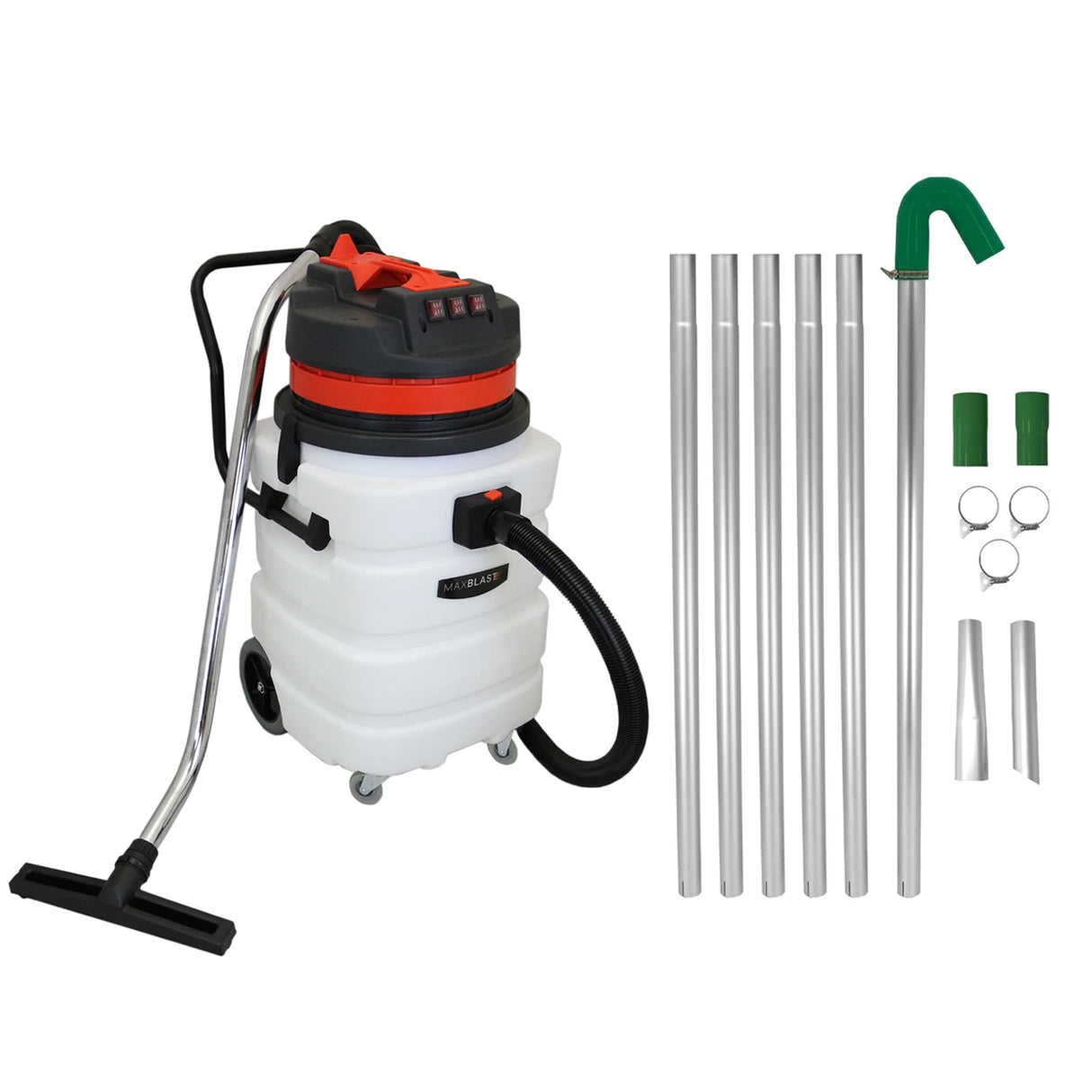 Aspirador industrial de 90L e hastes de calha de 7,2m