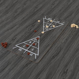 Mesa de jogos 7 em 1 cinza com tabuleiro de madeira, peças em tons claros e escuros, ideal para diversas atividades recreativas