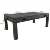 Mesa de jogos 7 em 1 em cinza, com acabamento texturizado, dimensões de 206 cm de comprimento, 112 cm de largura e 82 cm de altura