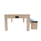 Mesa de jogos 7 em 1 em carvalho claro, com design moderno e banco de arrumação, ideal para entretenimento e organização