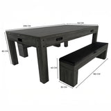 Mesa de jogos cinza de 7 em 1 com dois bancos, espaço de arrumação, acabamento moderno e dimensões de 206x112 cm e 160x30 cm