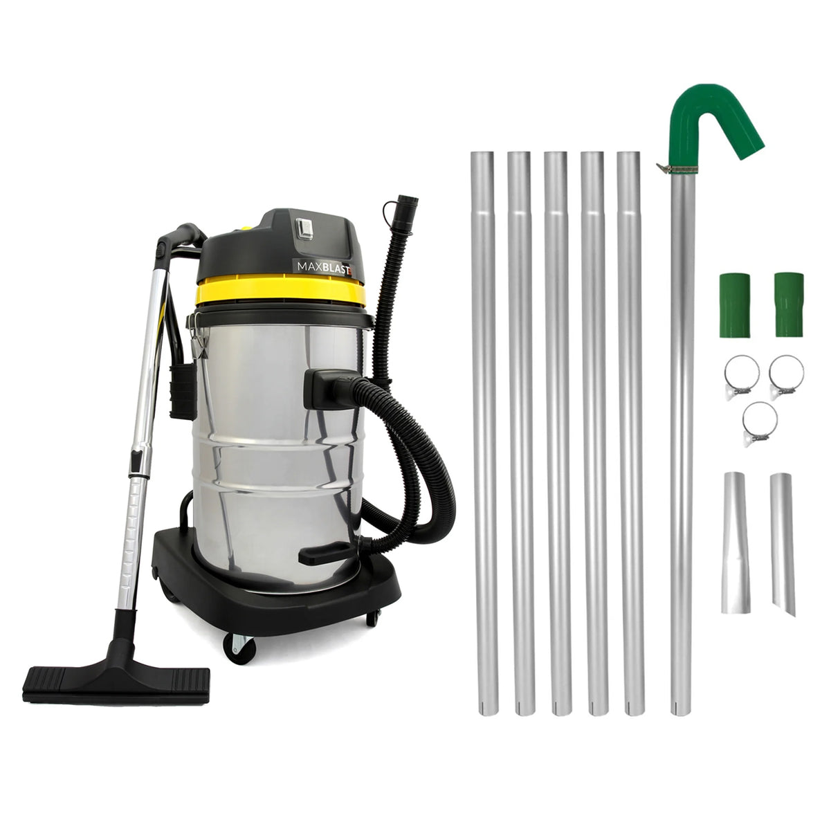 Aspirador industrial de 50L e hastes de calha de 7,2m