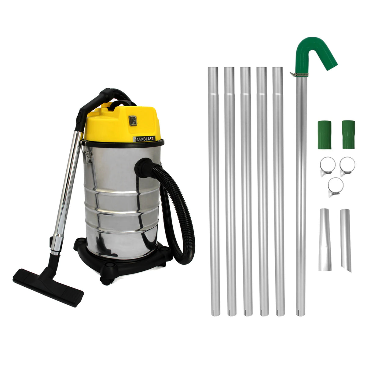 Aspirador industrial de 30L e hastes de calha de 7,2m