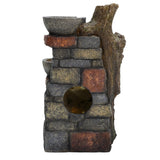 Fonte de água elétrica para jardim "Rustic Brook", com textura de pedra, detalhes em madeira e bacias em tons de cinza e marrom