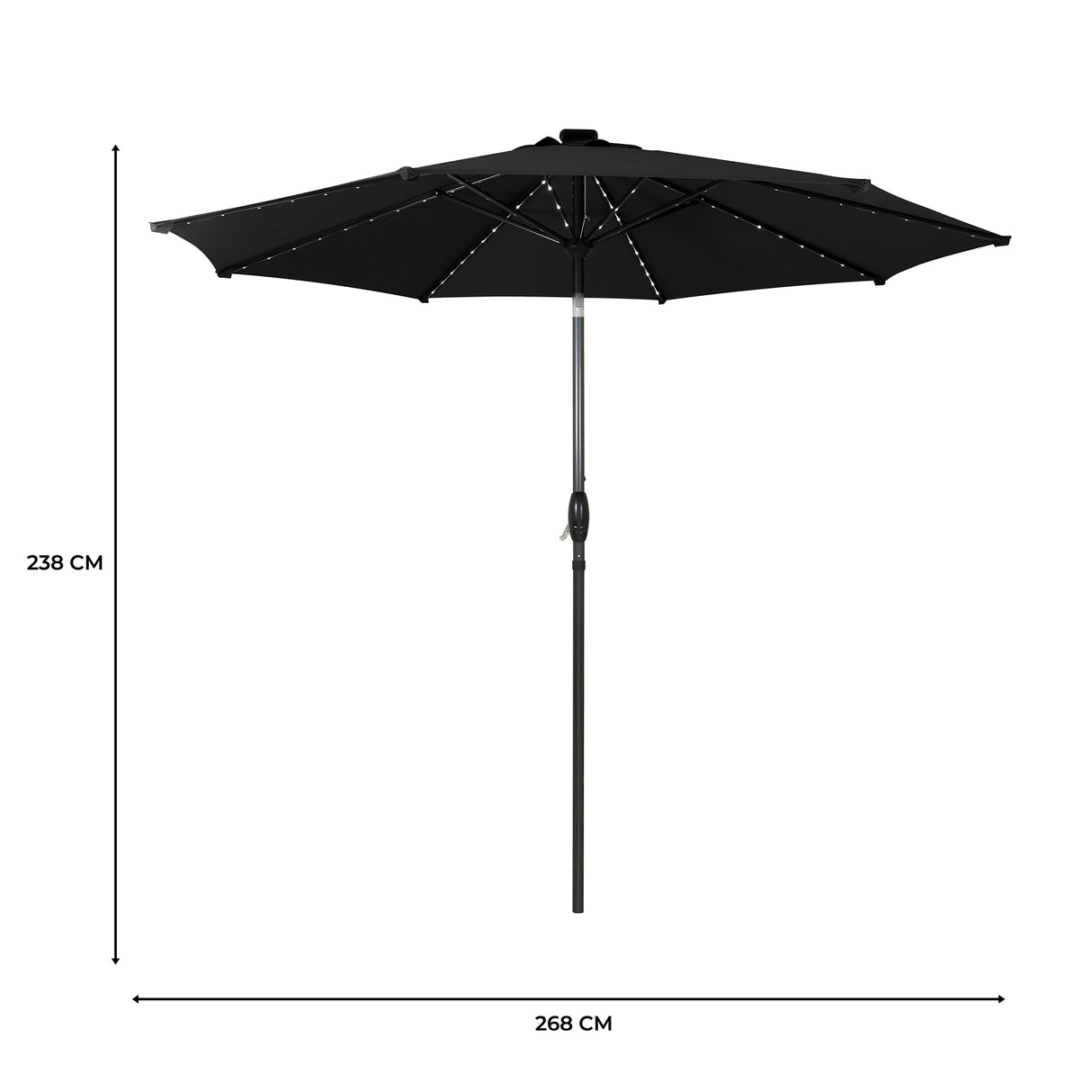 Guarda-Sol Inclinável LED 2,7 m – Preto