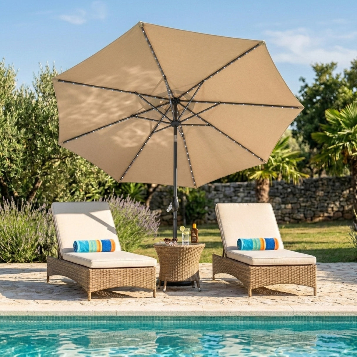 Guarda-Sol Inclinável LED 2,7 m – Bege